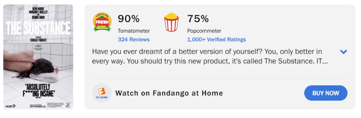 서브스턴스 로튼 토마토 평론가 평점