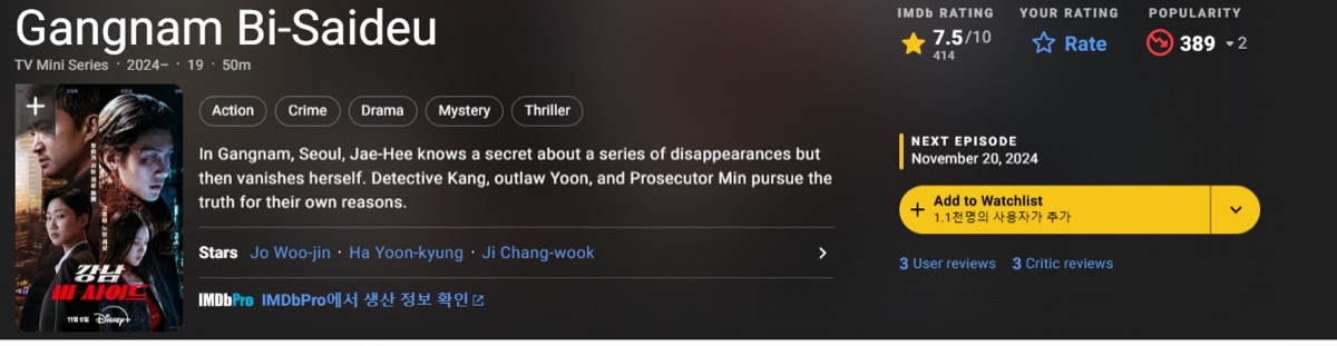 강남 비 사이드 평점